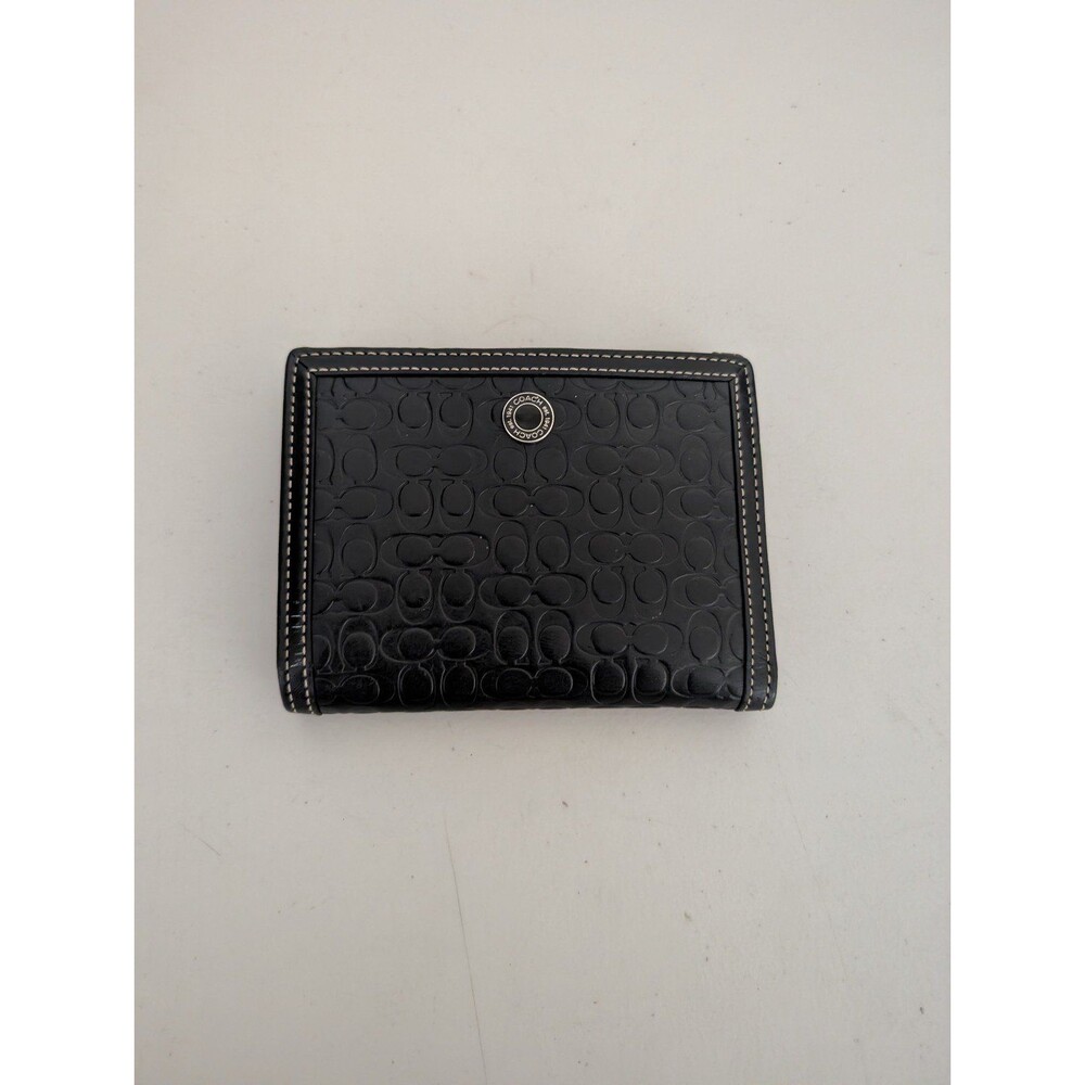 Coach Black Embossed leather compact bifold wallet